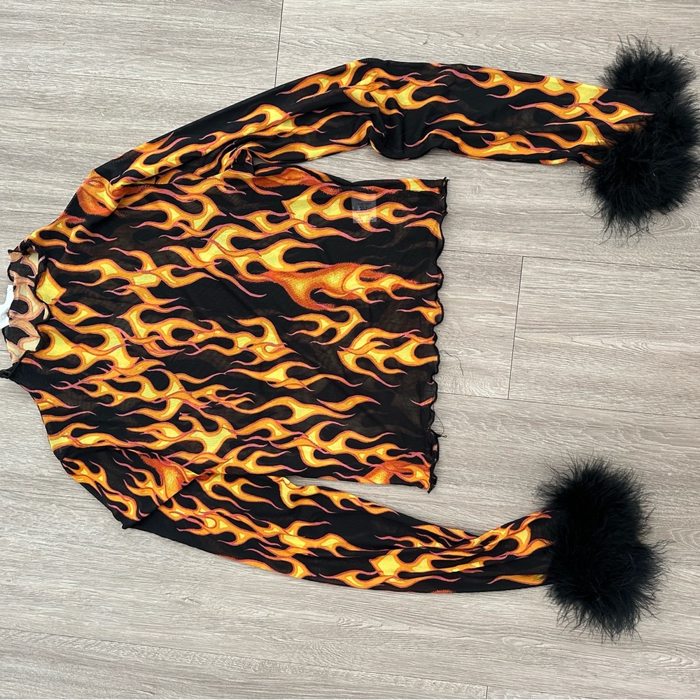 Black and Orange Graphic Blouse with Peter Pan Collar